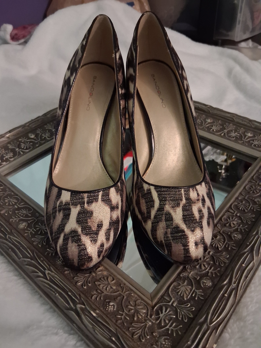 Bandolino Leopard Print Dress Pumps in Beige and Black